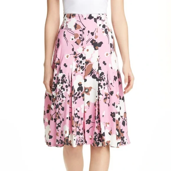 NWT $395 Veronica Beard Sania Floral Print Pleated Skirt